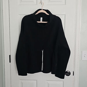 Varley Barton Drawcord Cinch Waist Funnel Neck Pullover Black